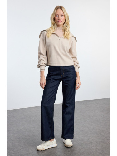 Trendyol Dark Blue Iron-On High Waist Straight Jeans