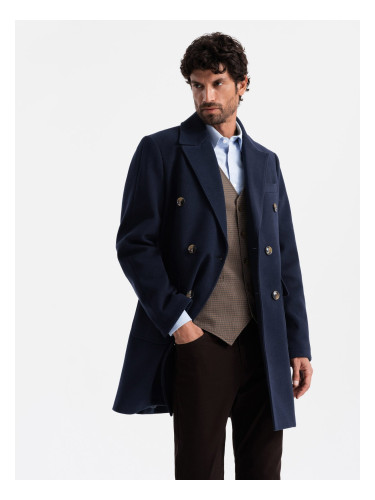 Ombre Men's double-breasted coat with decorative buttons - indigo