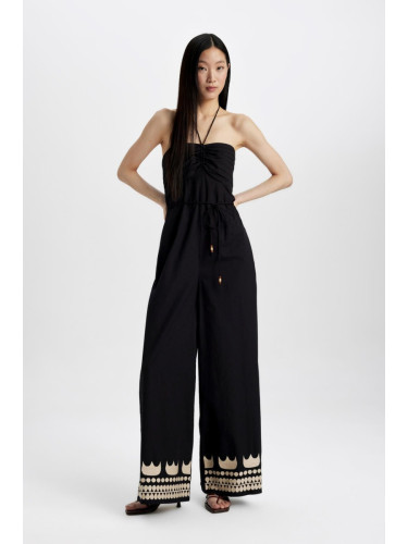 DEFACTO Strapless Poplin Wide Leg Long Jumpsuit