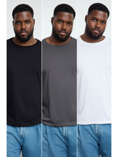 Trendyol Anthracite-White-Black Slim Fit Crew Neck Plus Size 3-Pack T-shirt