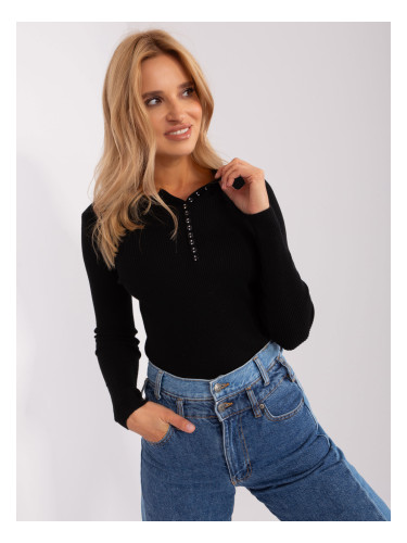 Classic Black Viscose Ribbed Sweater