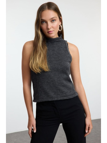 Trendyol Anthracite Soft Texture Stone Embroidered Knitted Blouse