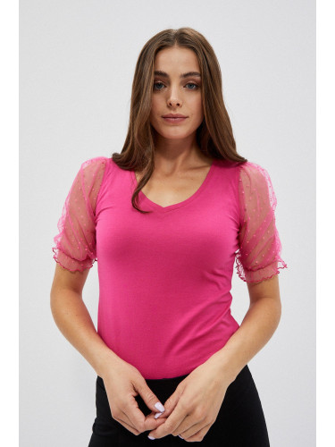 Blouse with decorative sleeves - pink