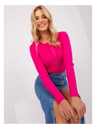 Classic fuchsia sweater with decorative buttons