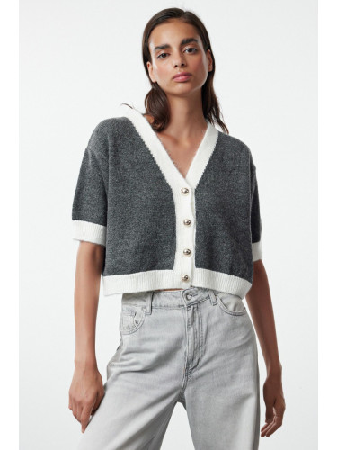 Trendyol Bone Crop Soft Texture Color Block Knit Cardigan