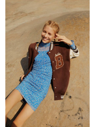 DEFACTO Bodycon Bodycon Half Turtleneck Patterned Tulle Long Sleeve Mini Dress