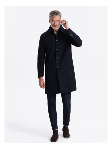 Ombre Men's long single-breasted coat with collar and undercoat - navy blue