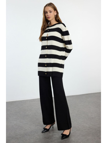 Trendyol Black Striped Knitted Cardigan Trousers Top-Bottom Set