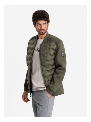 Ombre Men's quilted bomber jacket - dark olive green