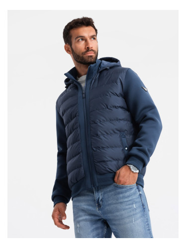 Ombre Men's quilted bomber jacket with high collar - navy blue