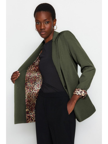 Trendyol Dark Khaki Regular Fit Leopard Lined Blazer Jacket