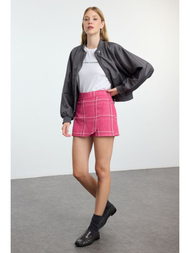 Trendyol Pink Check Patterned Tweed Woven Shorts Skirt