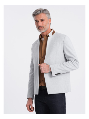 Ombre Men's melange rayon jacket with stand-up collar - grey melange