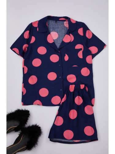 Trendyol Navy Blue Polka Dot Viscose Woven Pajama Set