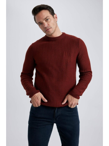 DEFACTO Standard Fit Regular Cut Crew Neck Jacquard Aviator Knitwear Sweater