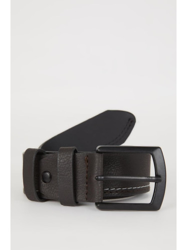 DEFACTO Men's Square Buckle Faux Leather Belt