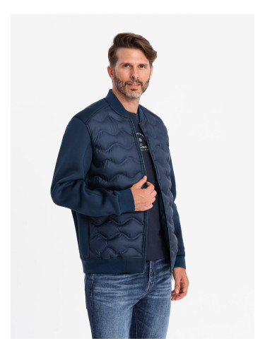 Ombre Men's quilted bomber jacket - navy blue