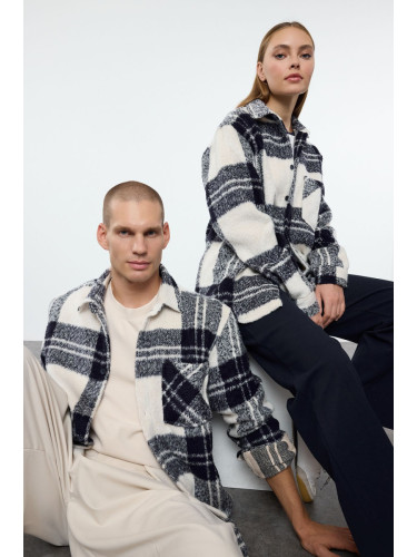 Trendyol Ecru Oversize Fit Winter Checkered Lumberjack Shirt Jacket