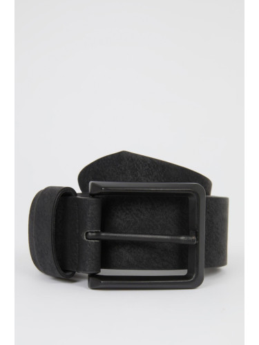 DEFACTO Men's Rectangle Buckle Faux Leather Belt