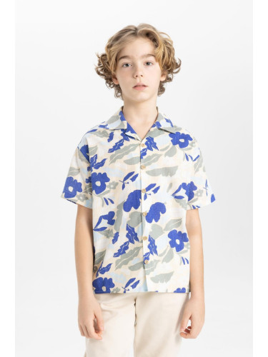 DEFACTO Boys' Oversize Fit Patterned Viscose Short Sleeve Shirt