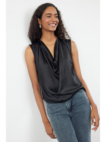 Trendyol Black Sleeveless Collar Satin Woven Blouse