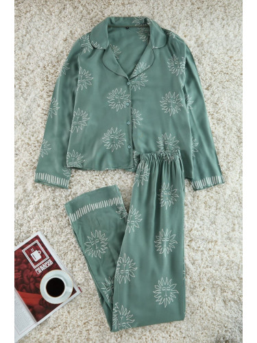 Trendyol Green Sun Patterned Viscose Woven Pajama Set