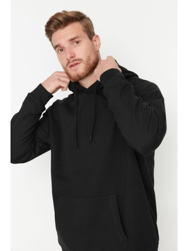 Trendyol Black Basic Oversize/Wide Cut Hooded Sweatshirt with Fleece Inside