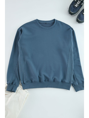 Trendyol Indigo Oversize/Wide Cut Fabric Mix Sweatshirt