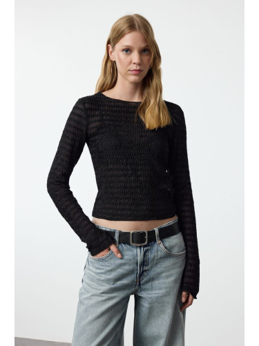 Trendyol Black Fitted Textured Tulle Stretchy Knitted Blouse