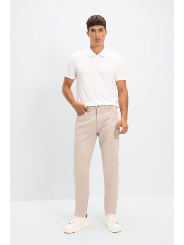 DEFACTO Men's Beige Slim Fit Slim Fit 5 Pocket Cotton Stretch Chino Skinny Leg Canvas Trousers