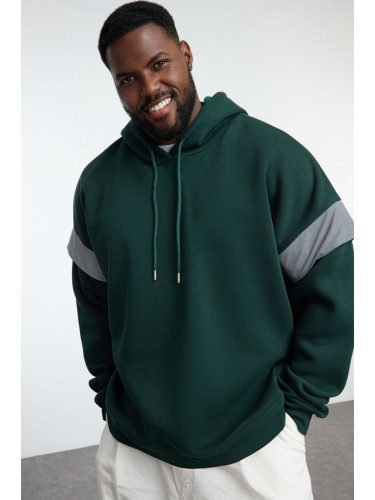 Trendyol Emerald Green Plus Size Oversize Reflective Detailed Hooded Fleece Sweatshirt