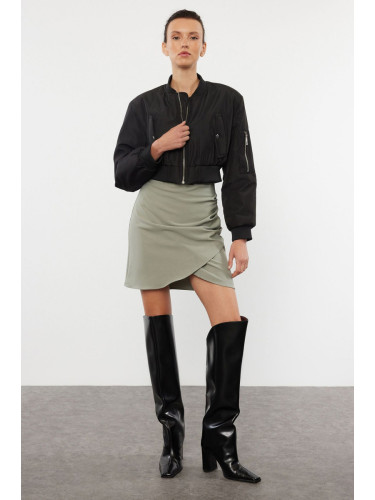 Trendyol Khaki Ruffle Detailed Double Breasted Mini Woven Skirt