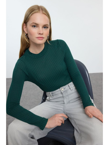 Trendyol Emerald Green High Collar Ribbed Flexible Slim Fit Knitted Blouse