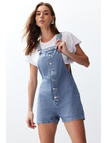 Trendyol Blue Short Denim Jumpsuit