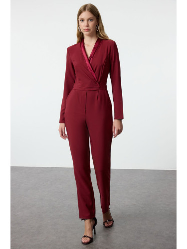 Trendyol Limited Edition Long Claret Red Satin Collar Detailed Woven Jumpsuit