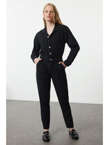 Trendyol Black Waist Detailed Denim Jumpsuit