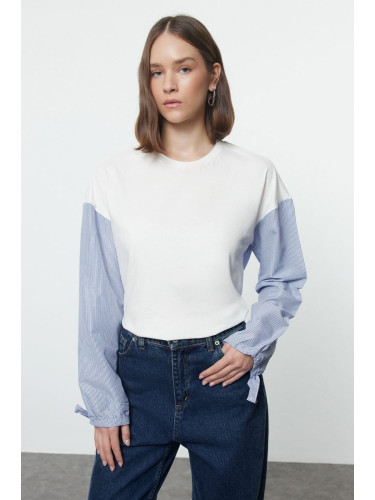 Trendyol Ecru Poplin Detailed Relaxed Knitted Blouse