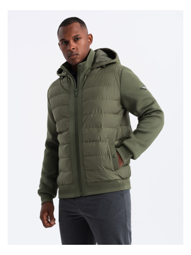 Ombre Men's quilted bomber jacket with high collar - dark olive green