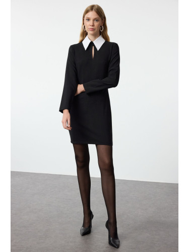 Trendyol Black Fitted/Fits-Your-Body Collar Detailed Mini Woven Dress