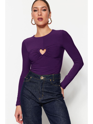 Trendyol Purple Knitted Heart Window/Cut Out Detailed Stud Body