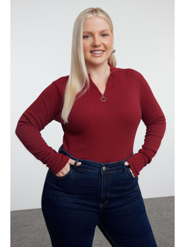 Trendyol Curve Burgundy Camisole Knitted Plus Size Blouse