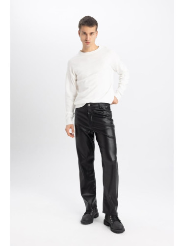 DEFACTO Faux Leather Pants Baggy Fit Pocket Straight Leg