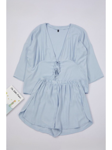 Trendyol Blue Tie/Ribbon Bow/Detailed Viscose Woven Pajama Set