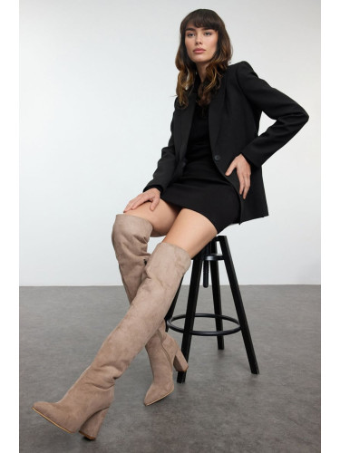 Trendyol Mink Suede Over-the-Knee Women's Chunky Block Heel Boots