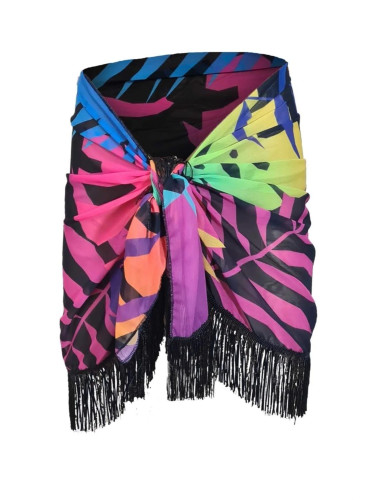 43272 Dewberry 43272 Dewberry Patterned Pareo with Tassels-BLACK-PINK