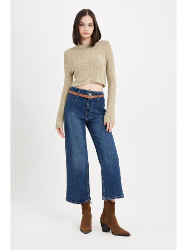 DEFACTO Culotte High Waist Short Wide Leg Jean Washed Trousers