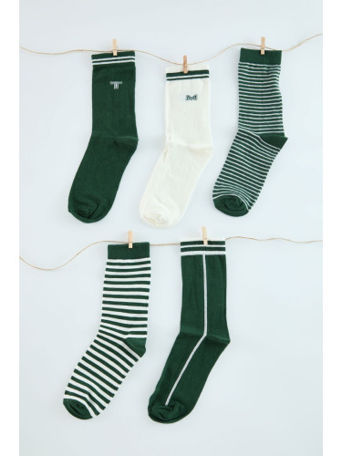 Trendyol Green Unisex 5-Piece Cotton Striped Patterned College-Tennis-Medium Size Socks