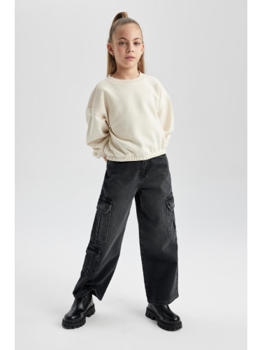 DEFACTO Girl's Wide Leg Cargo Wide Leg Jean Trousers