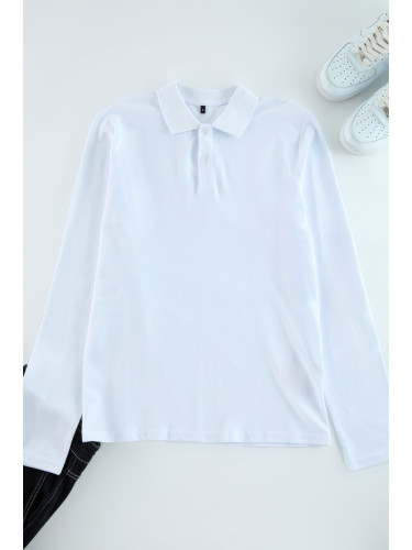 Trendyol White Slim/Narrow Cut Long Sleeve Basic Polo Neck T-shirt