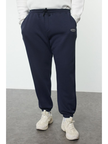 Trendyol Plus Size Navy Blue Oversize/Wide Cut Pocket Labeled Sweatpants